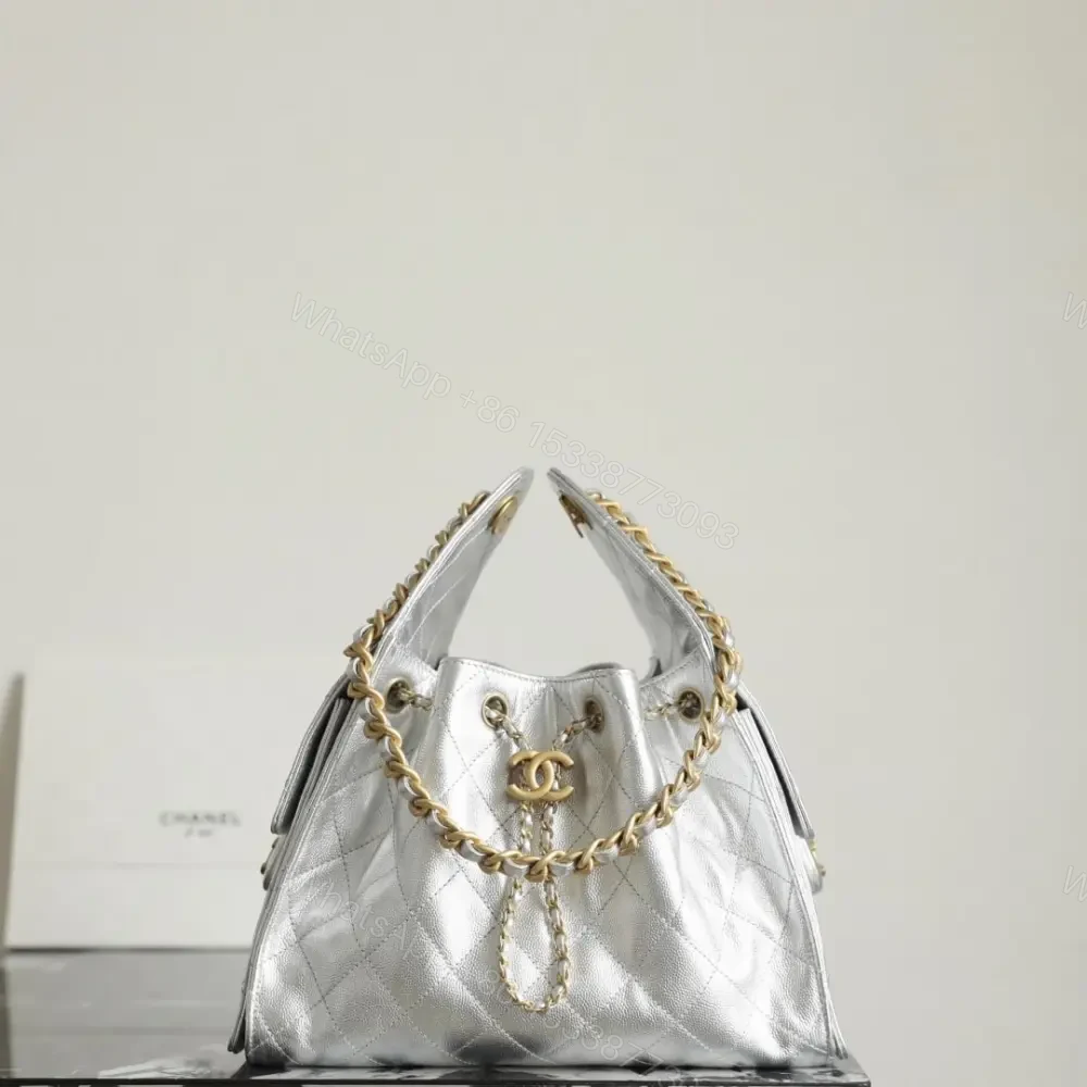 高仿Chanel*25S系列AS5293金屬牛皮流浪包銀色小號免檢版 — view 1