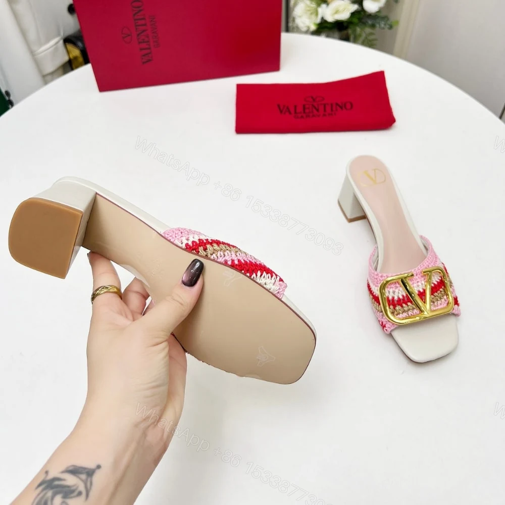View 4 of VALENTINO GARAVANI CROCHET VLOGO SIGNATURE SLIDE SANDALS PINK