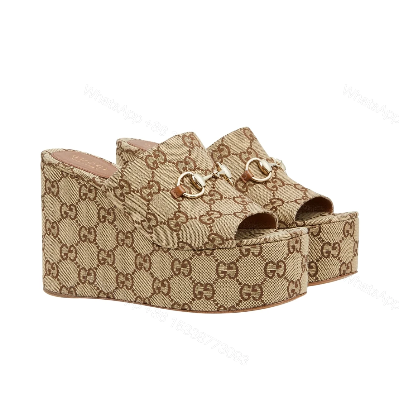 GUCCI WOMEN’S WEDGE SANDAL WITH HORSEBIT BEIGE 816328 FAB10 2547 — view 1