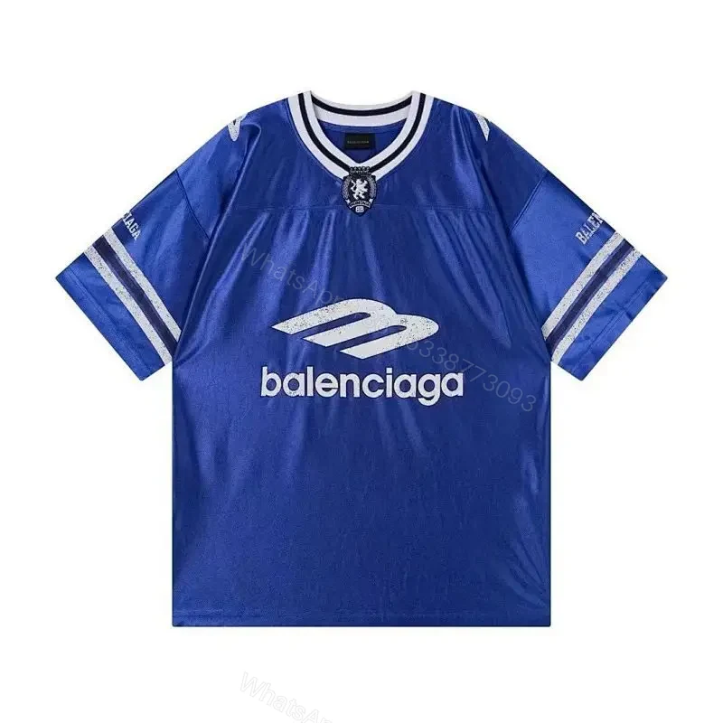 Bold Blue Jersey Tee: Sport-Luxe Logo-Print Streetwear Tee — view 1