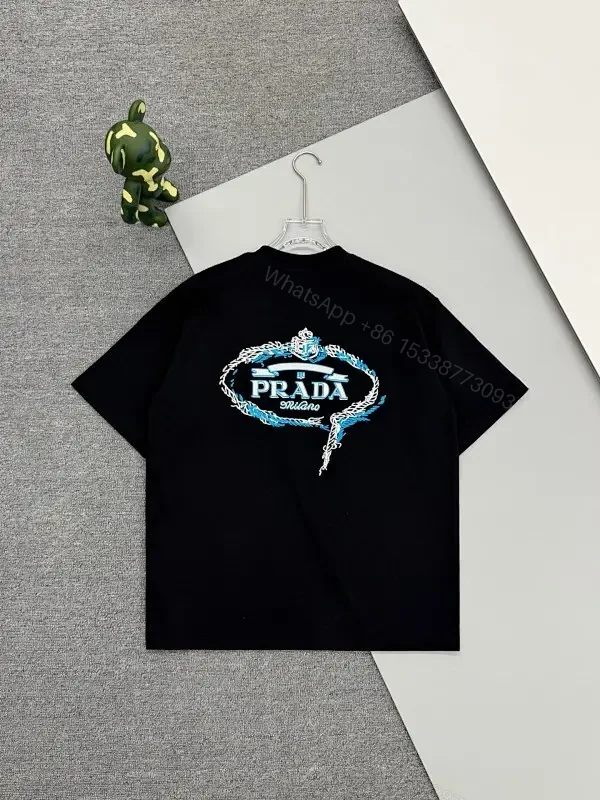 Black Cotton Blend Tee with Prada Milano Graphic Embellishment — view 1