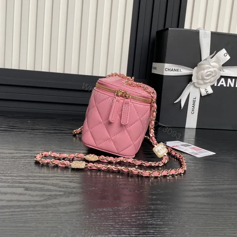 View 3 of Dreamy Pink Quilted Crossbody with Gold Flair - Compact Luxury Bag