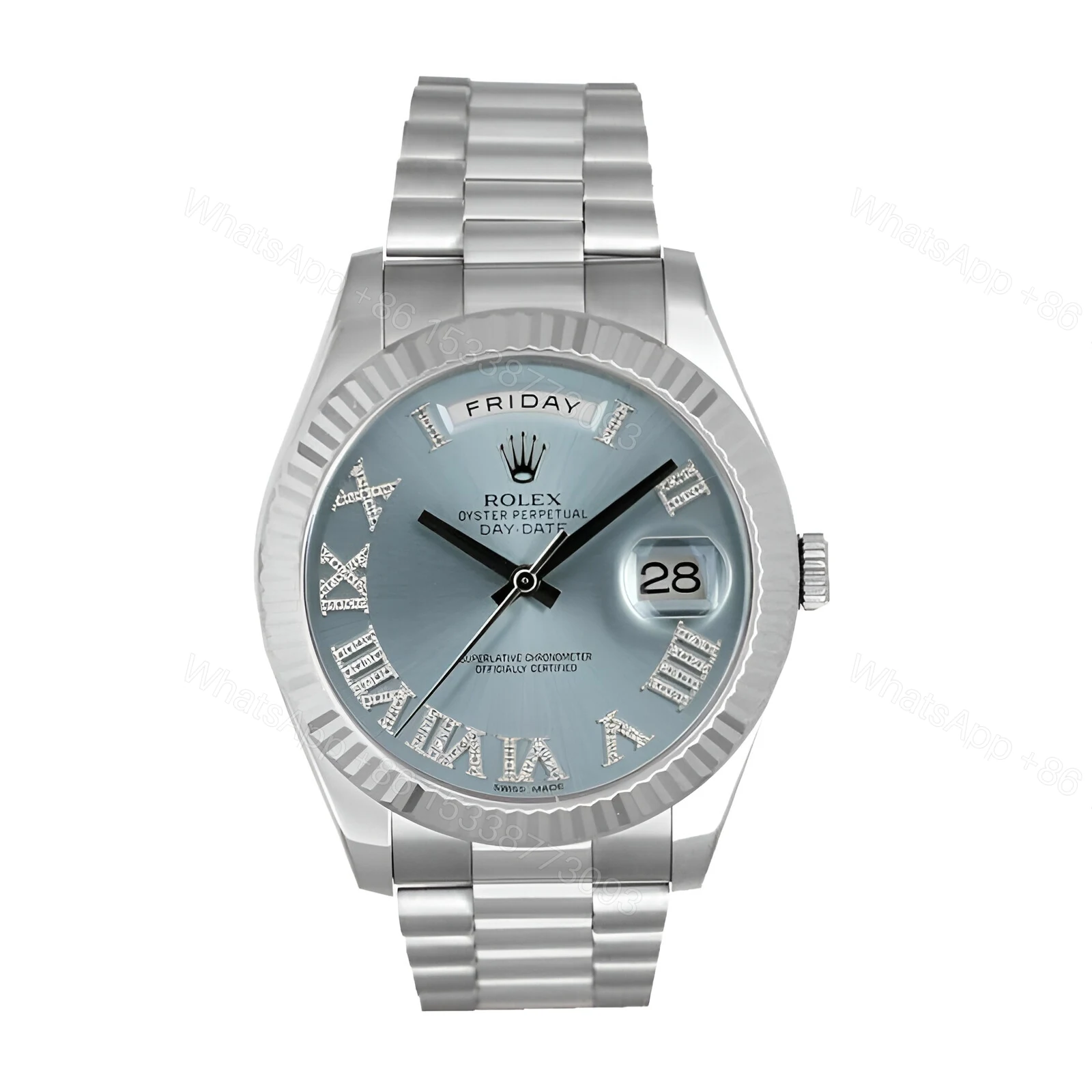 Rolex Day-Date II 218239 Ice Blue Roman Diamond Dial Replica — view 1