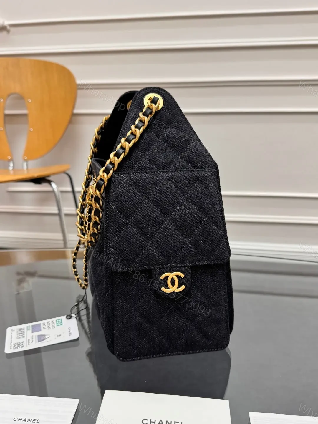 View 5 of CHANEL 25 Small IN BLACK-GRAY DENIM WITH GOLD HARDWARE