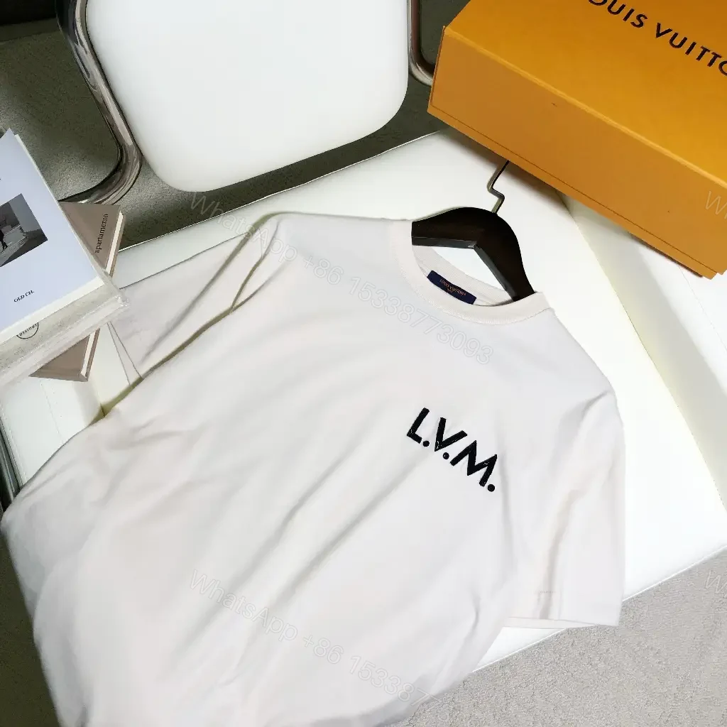 View 9 of White Cotton Minimal T-Shirt with LV.M Logo