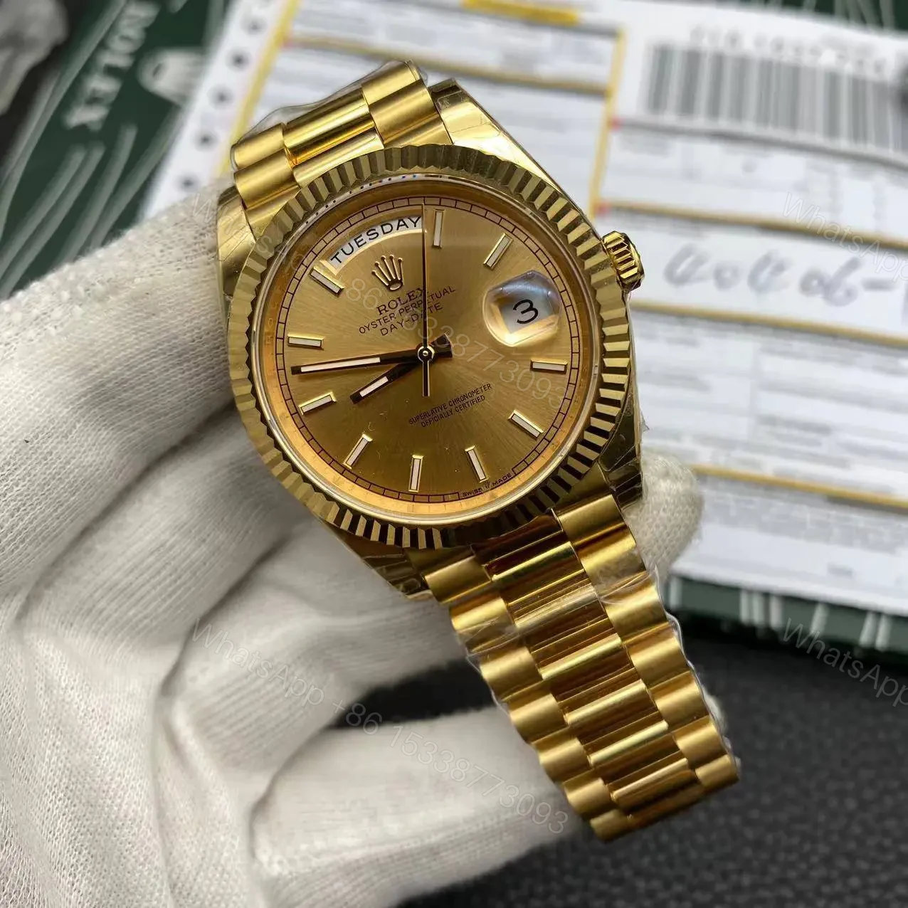 View 2 of Rolex Day Date Yellow Gold Replica Super Clone Model
