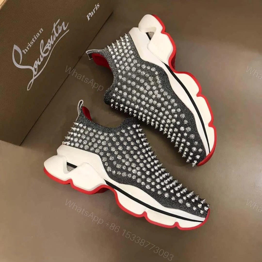 View 5 of CHRISTIAN LOUBOUTIN GREY SPIKE SOCK SNEAKER- CL50