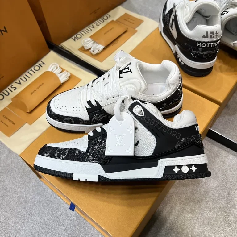 View 3 of White & Black LV-Embellished Sneaker: Luxury Street-Ready Comfort
