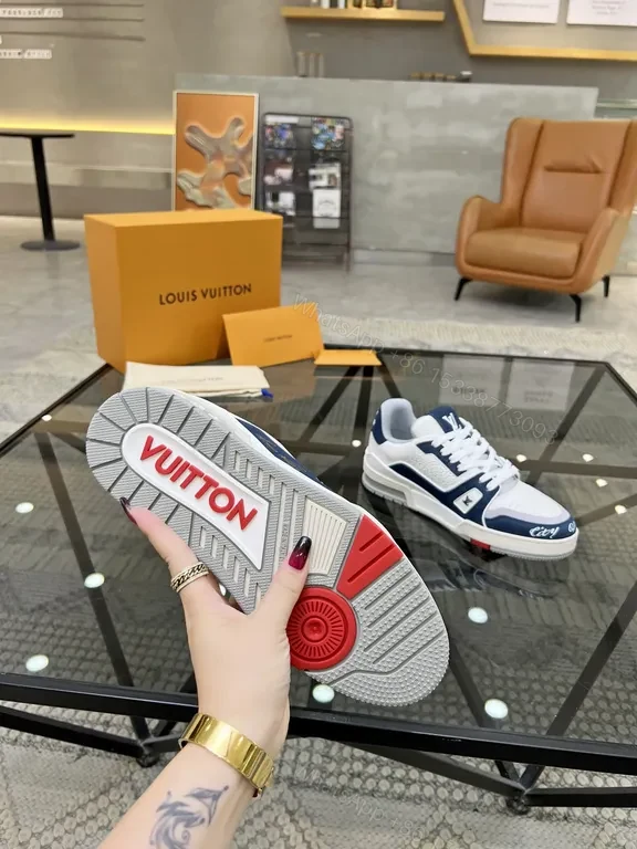 View 2 of Bold Navy-White LV-Inspired High-Tops: All-Day Comfort Sneakers