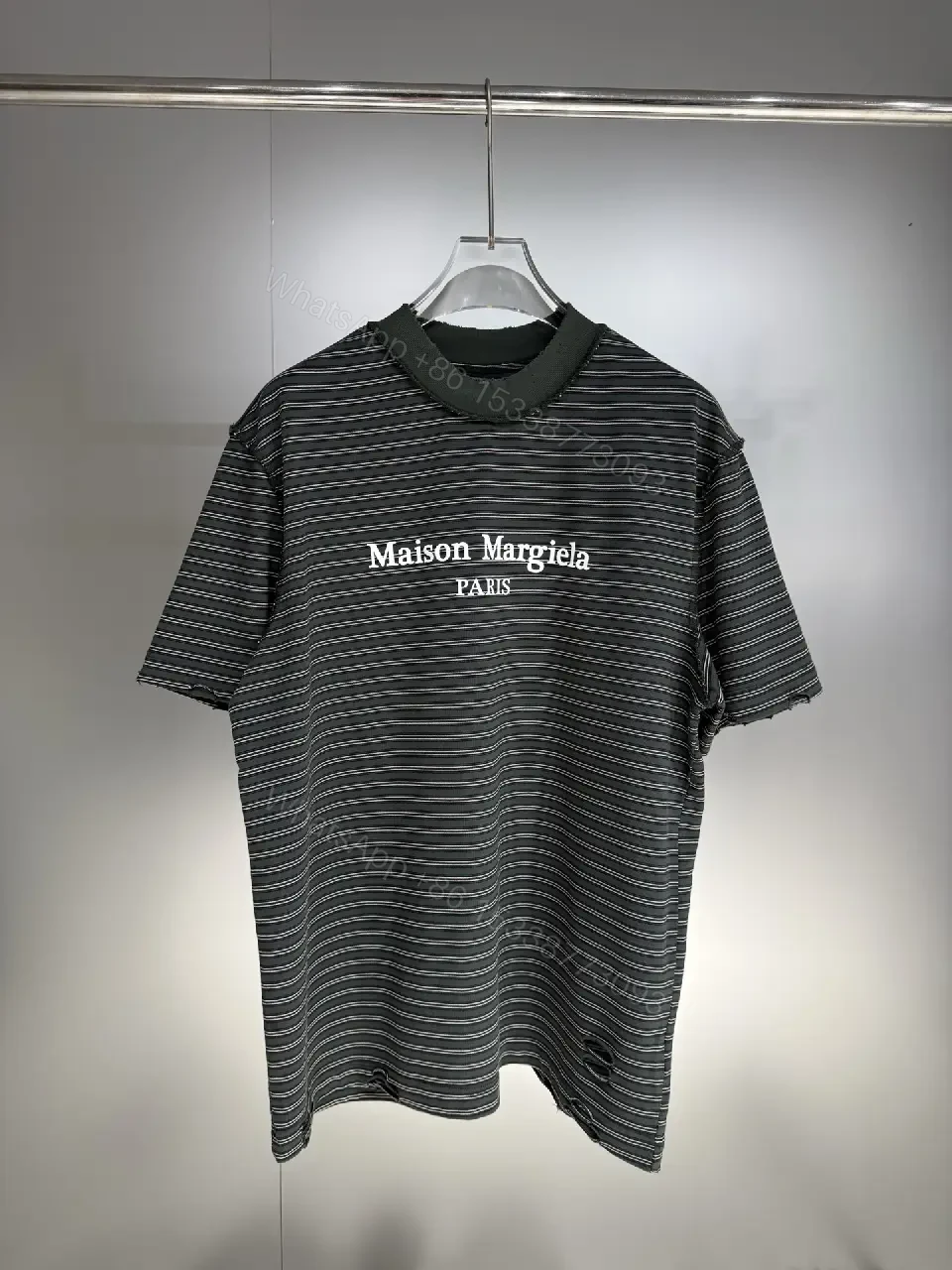 View 7 of Slim Stripe Polo Top - Soft Knit, Logo Accent, Modern Chic