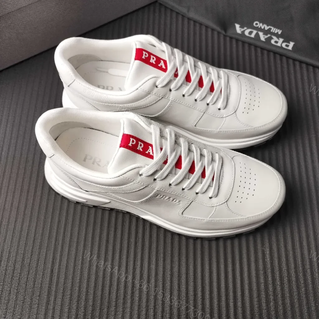 Minimalist White Leather Trainers with Red Accent - Modern Comfort Lux — view 1