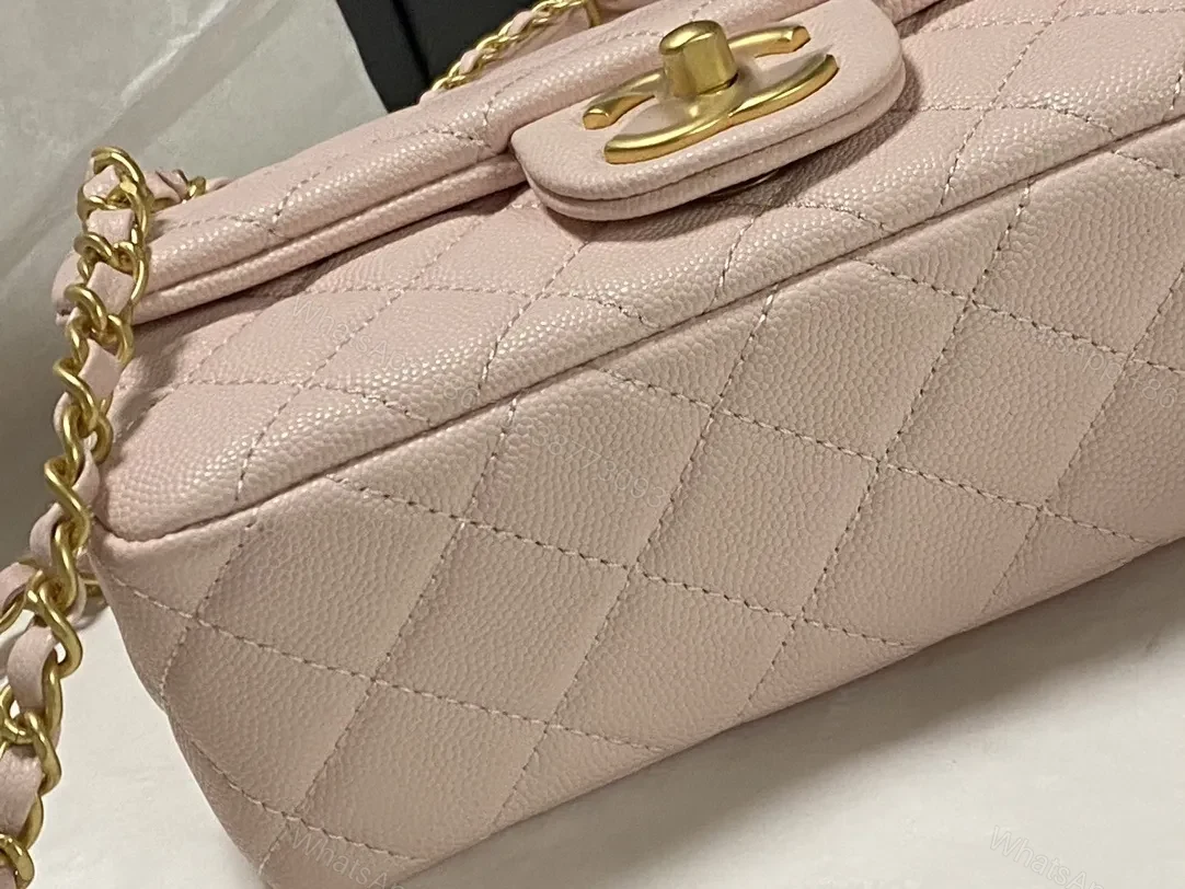 View 4 of Soft Pink Quilted Mini Bag: Luxe Faux Leather, Gold CC Clasp