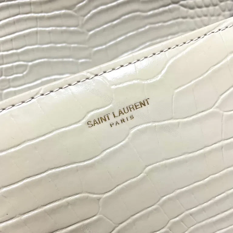 View 8 of Ivory Croc-Embossed Leather Bag with Gold YSL Logo, Structured Style