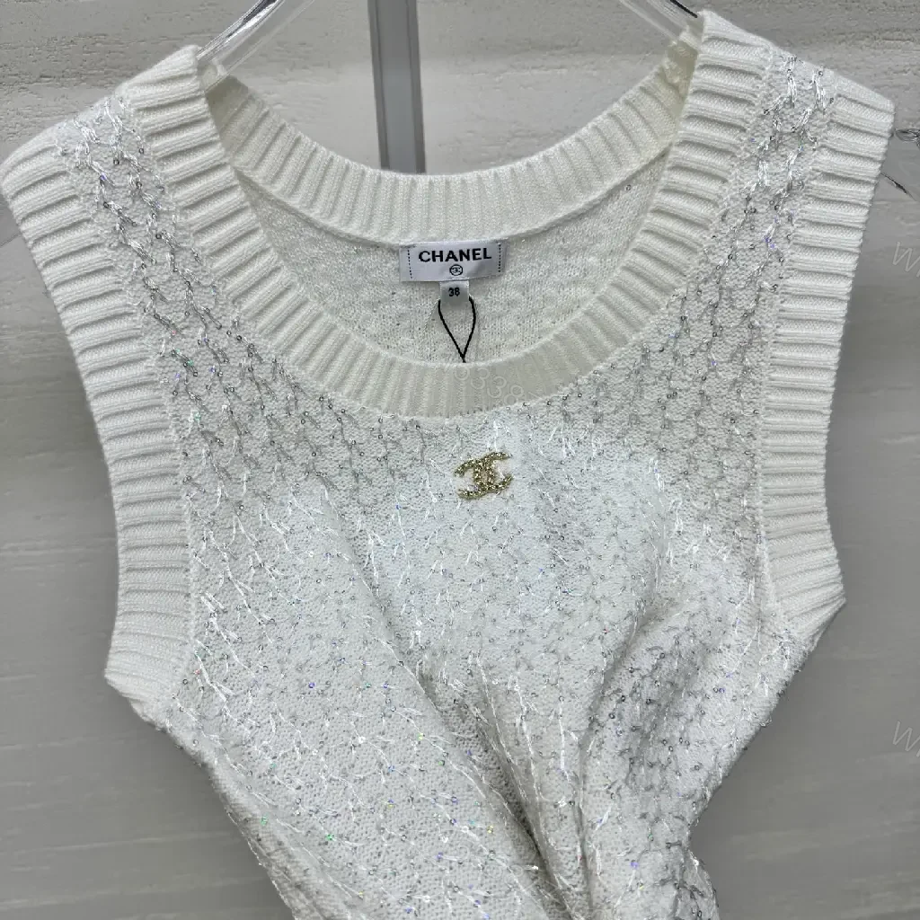 View 4 of Neutral Knit Tank: Texture + Subtle Logo, Sleeveless Top