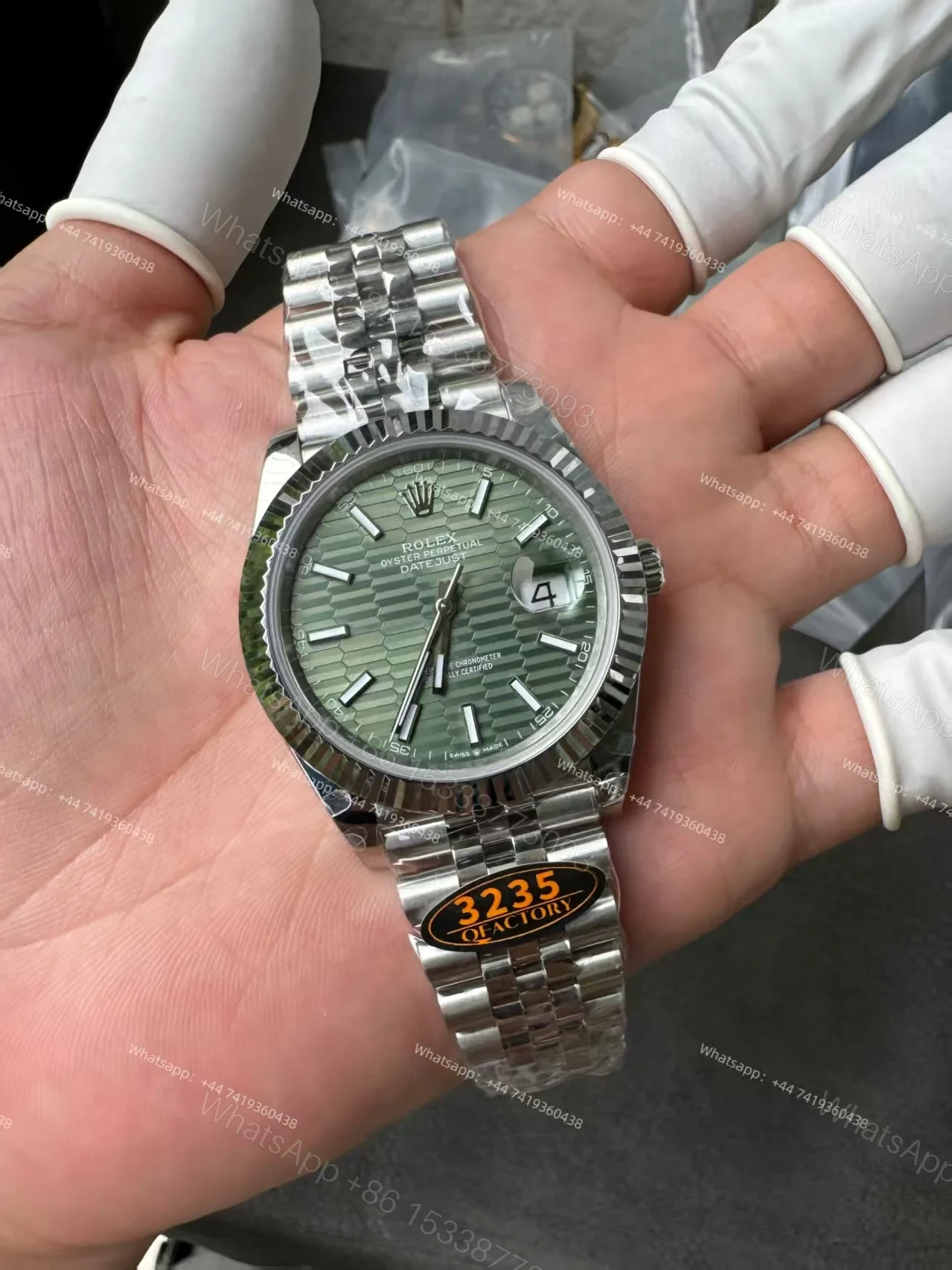 View 7 of Rolex Datejust M126334-0030 Water Ripple Green Dial 1:1 Replica Jubilee 41MM 3235 Movement Super Clone Watch