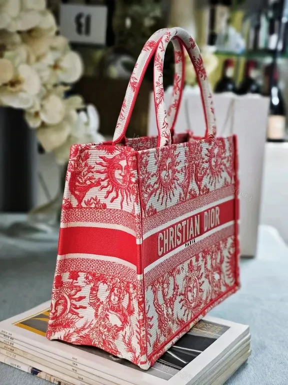 View 5 of Bold Tote: Red-Cream Jacquard, Dior-Style Brand, Structured Carryall