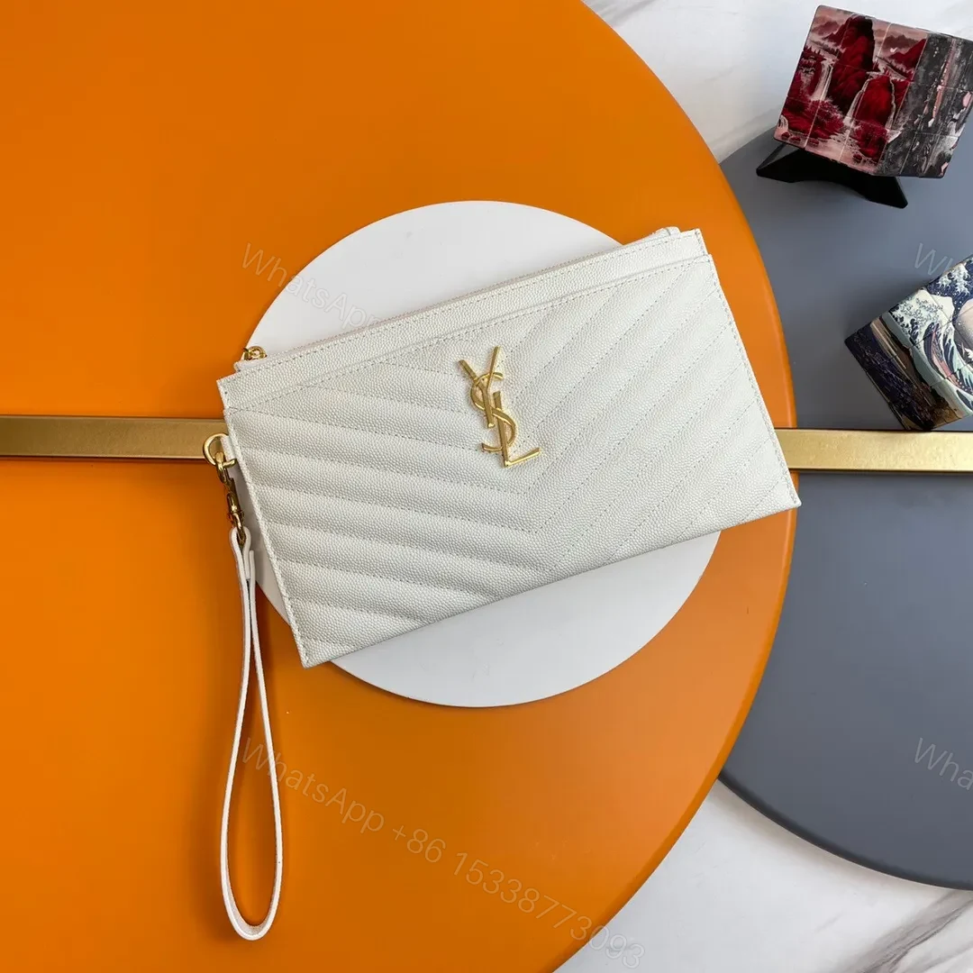 YSL CASSANDRE MATTELASÈ LARGE ZIPPED POUCH IN GRAIN DE POUDRE EMBOSSED LEATHER — view 1