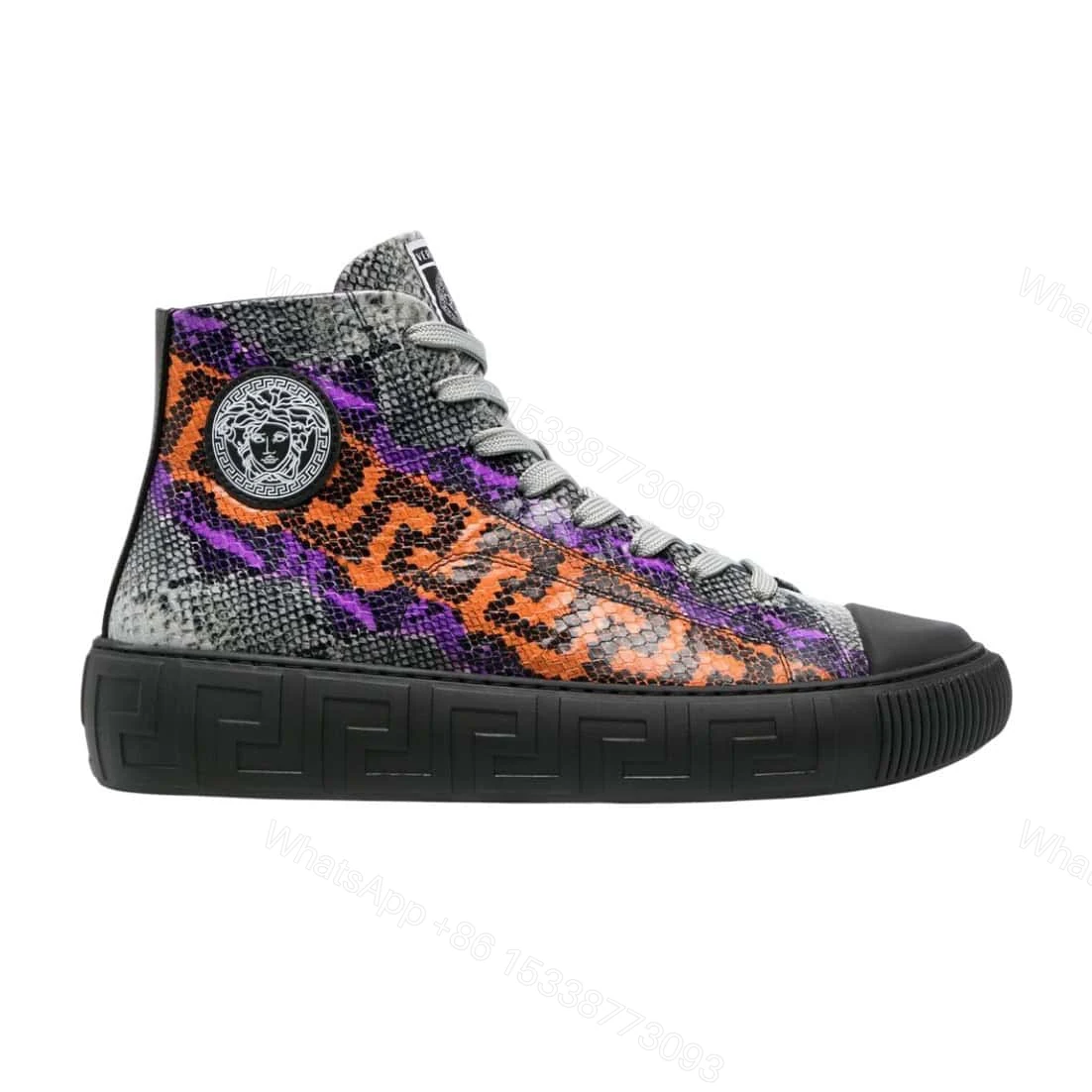 VERSACE SNAKESKIN EMBOSSED LEATHER HIGH TOP SNEAKERS – VS65 — view 1