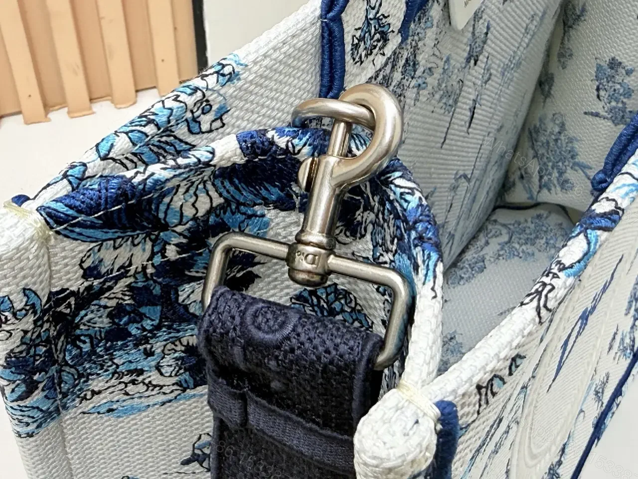 View 6 of Blue Ivory Toile de Jouy Structured Tote - Luxe Everyday Tote
