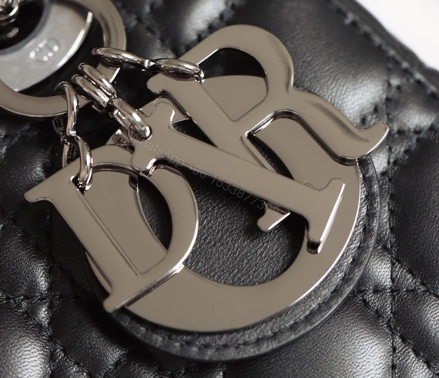 View 8 of Dior My Lady Like Auth Women’s Handbag Black Silver Lock 20x16cm