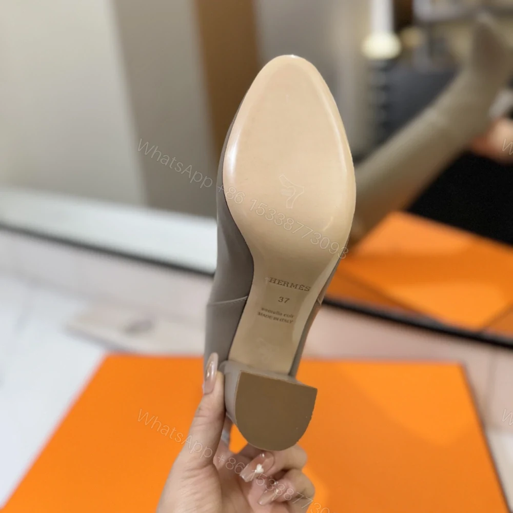 View 9 of 高仿Hermes*H192179ZE5小牛皮高筒靴沙色8.5CM免檢版