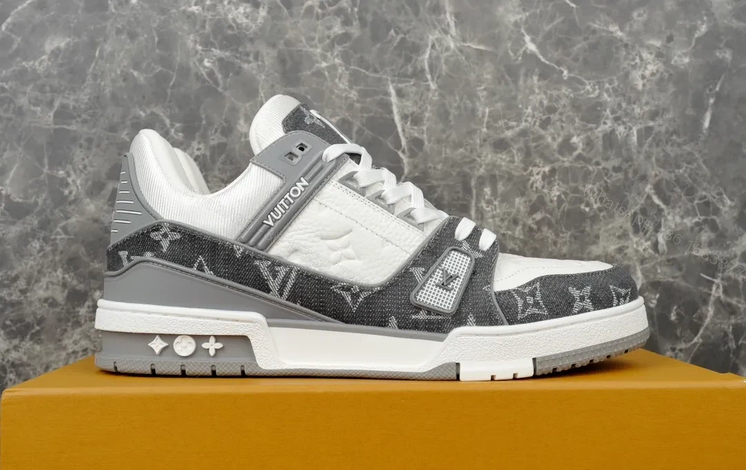 View 7 of White Leather Gray LV-Style Modern Sneaker with All-Day Comfort