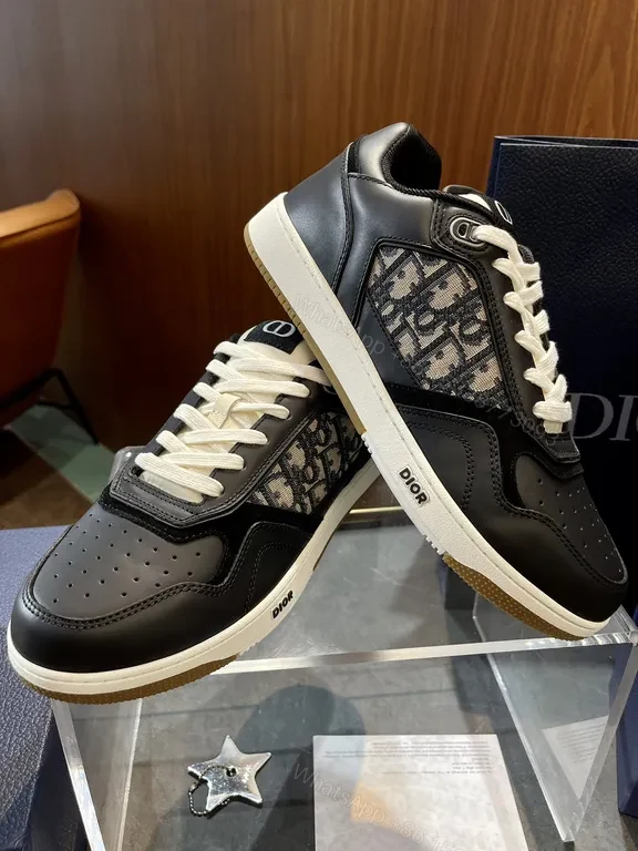 View 3 of Refined Dior-Inspired High-Top Sneakers with Monogram Detailing