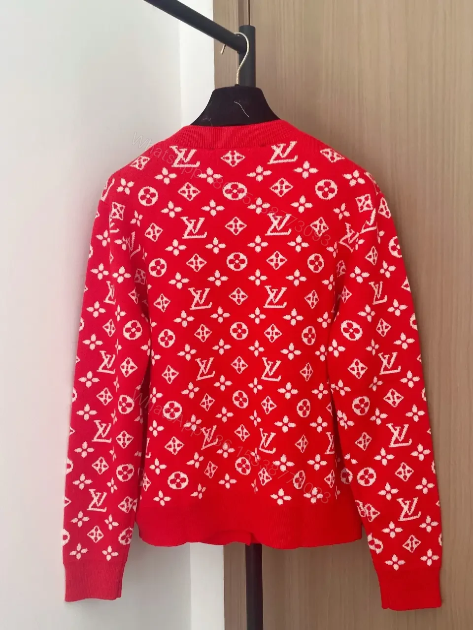 View 2 of Bold Red Cardigan Knit with Gold Button Details