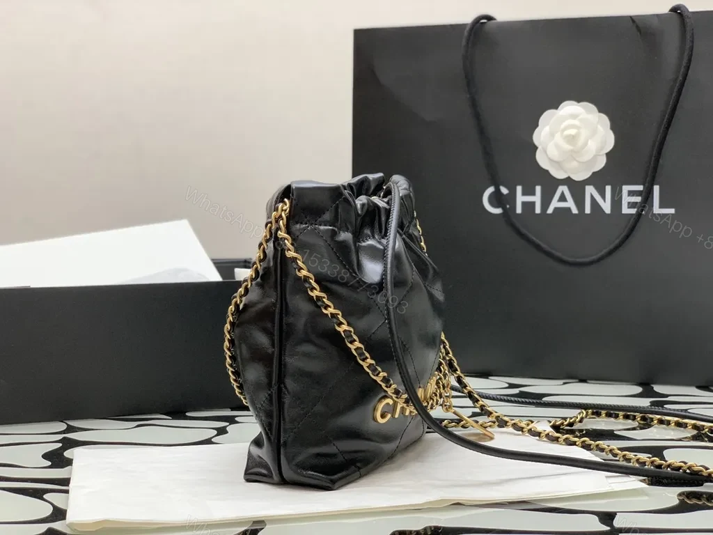 View 7 of Chanel-Inspired Black Quilted Mini Bag with Gold Chain