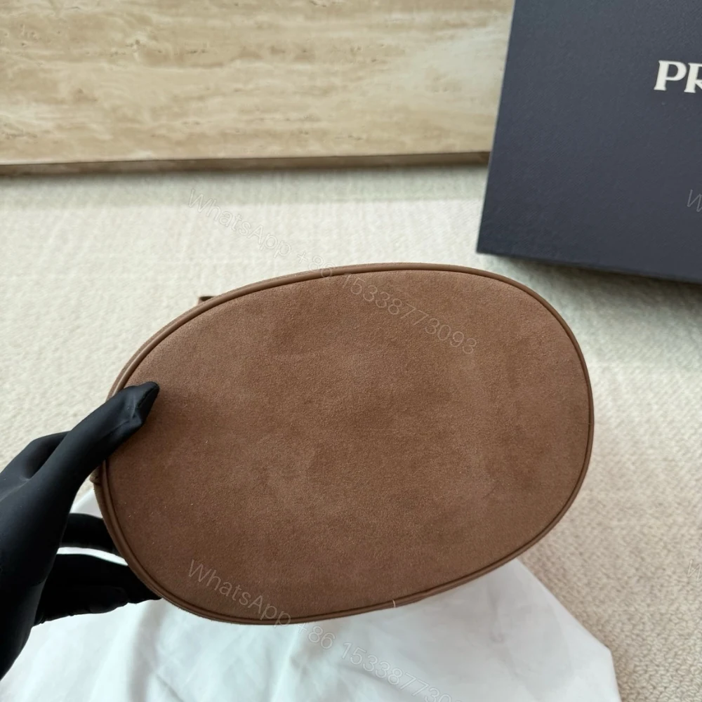 View 7 of Prada Suede Buckle Bucket Bag With Belt Brown 28Cm
