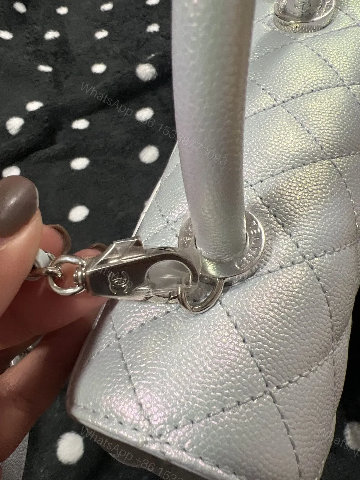 View 5 of Chanel Coco Handbag Leather Light Grey Woman’s 23cm