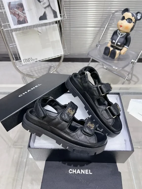 View 2 of Black Leather Sandals with Chanel Hardware â€“ Luxury Comfort Sandals