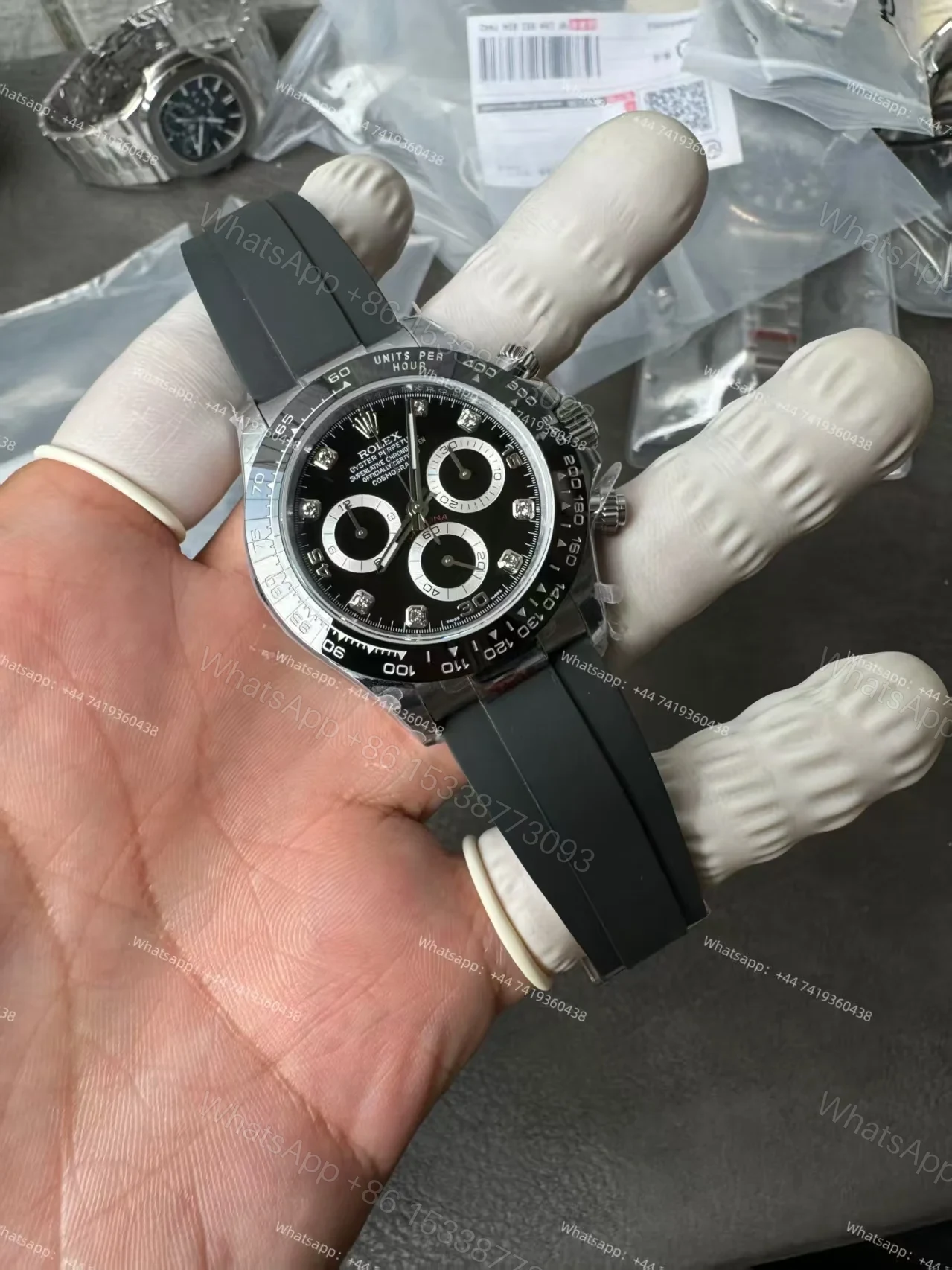 View 8 of Rolex Daytona Replica Watch – M116519LN-0025 Black Diamond Dial 1:1 Super Clone 4130