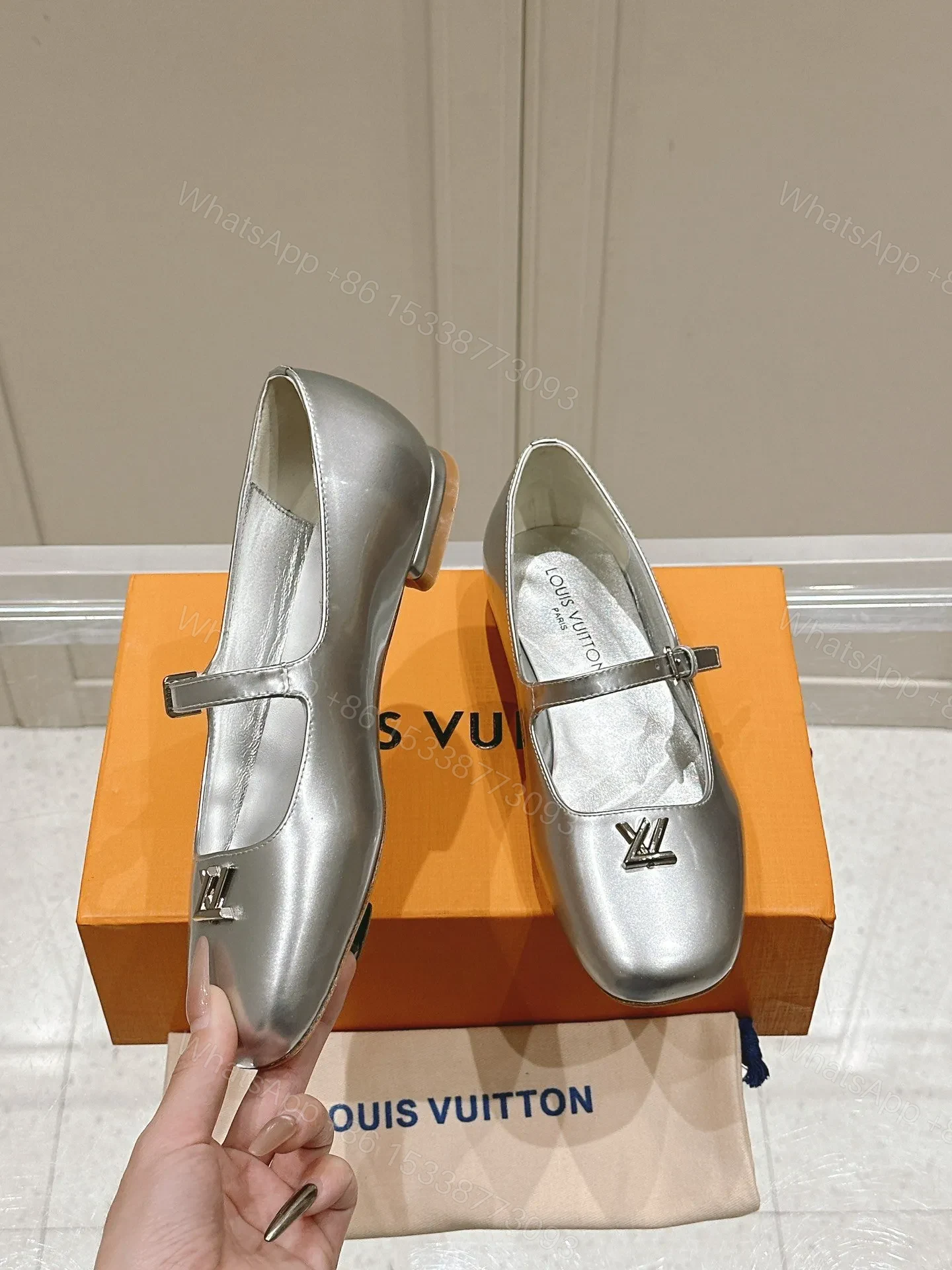 View 4 of LV Women Silver Leather Mary Jane Flats