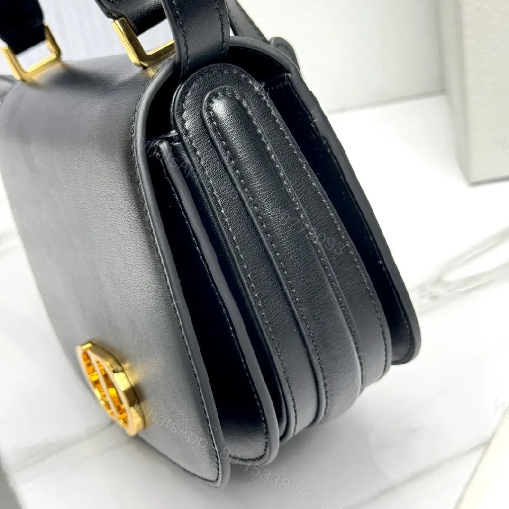 View 3 of Chic Black Leather Saddle Bag with Gold Hardware