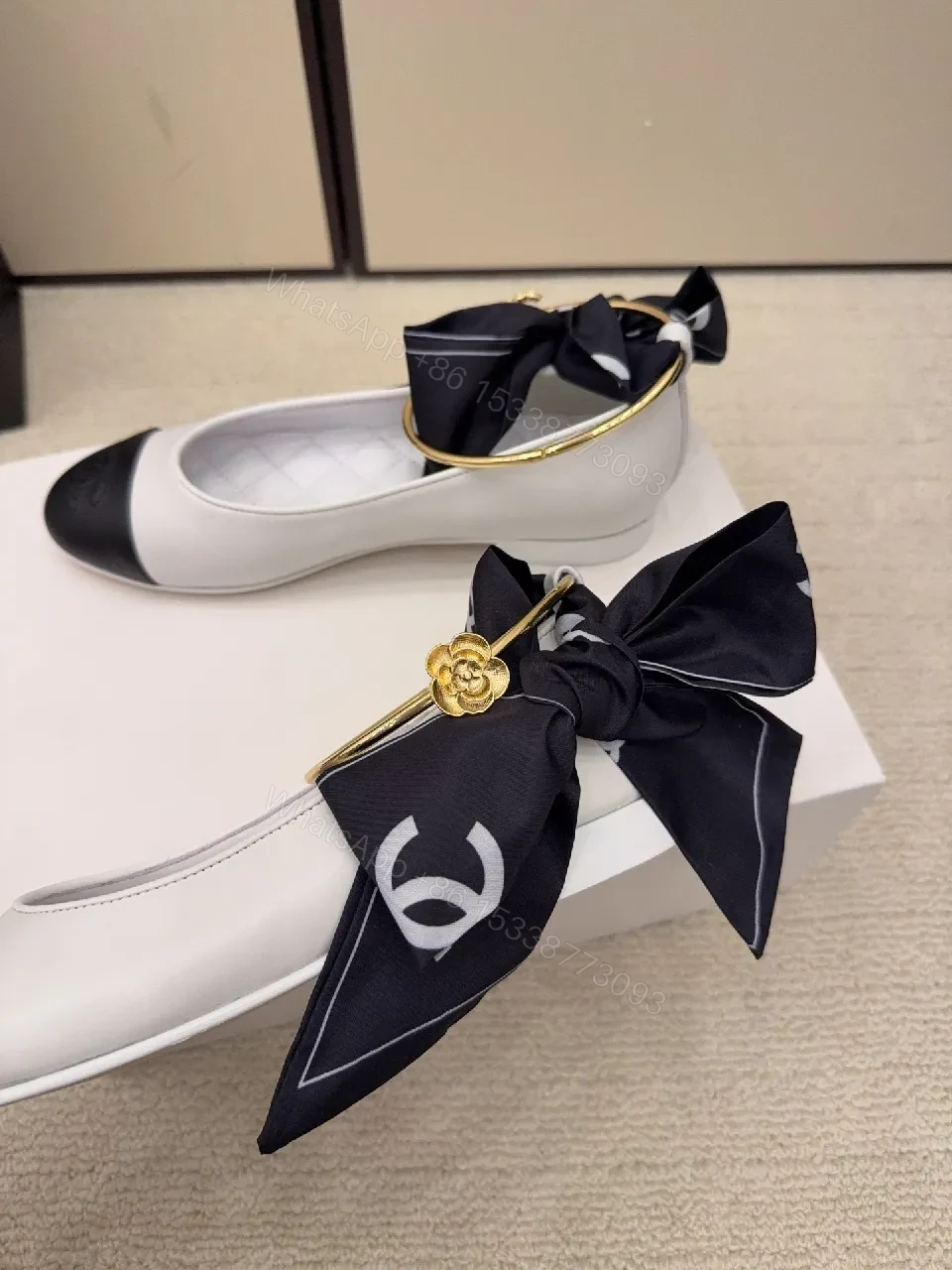 View 4 of Two-Tone Quilted Slingback with Gold Ring Strap Shoes