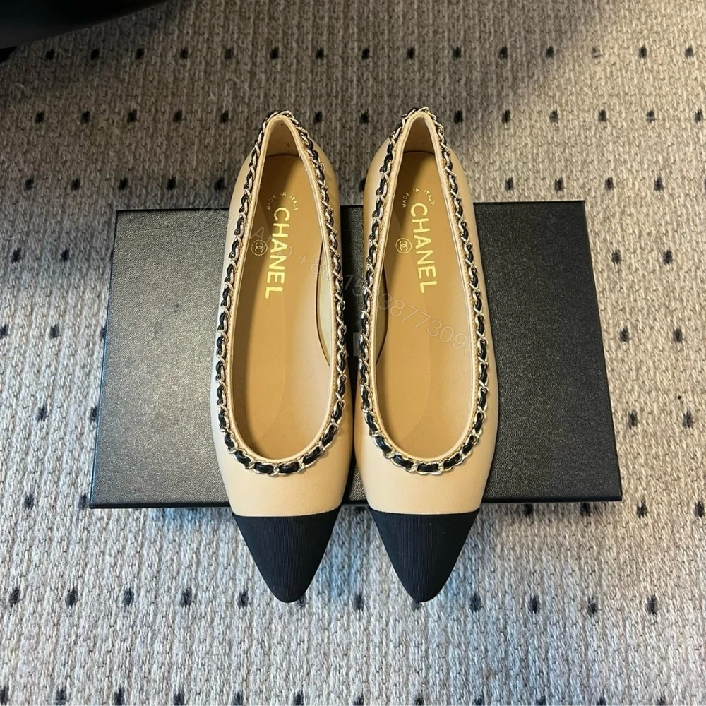 View 2 of CHANEL AND FABRIC CC CHAIN LINK BALLET FLATS BEIGE AND BLACK