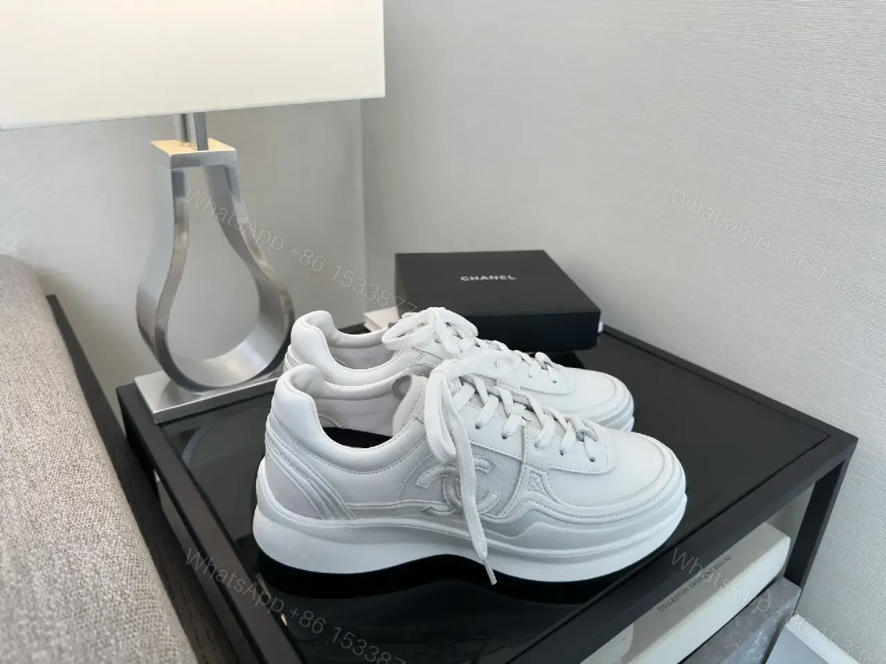 View 5 of Premium White Leather Low-Top Sneakers with Subtle Detailing