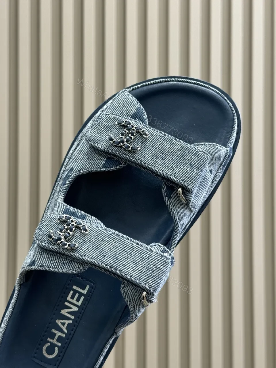 View 2 of Denim-Textured Slides: Luxe Casual Comfort for All Day