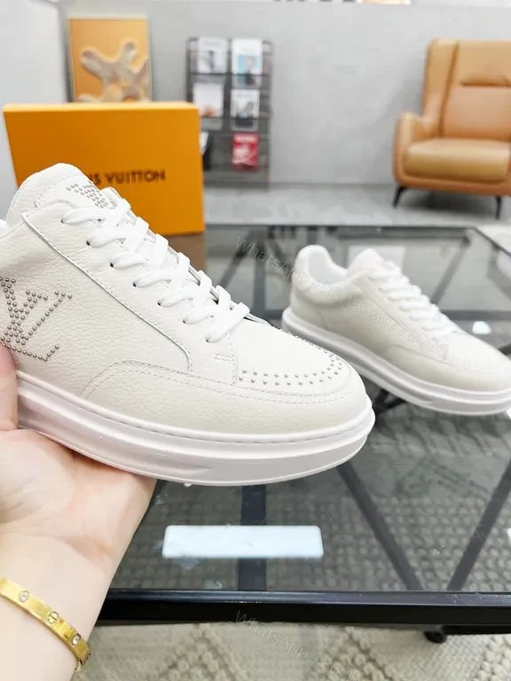 View 9 of White Leather Sneakers: Premium, LV-Inspired Luxury Casual Shoes