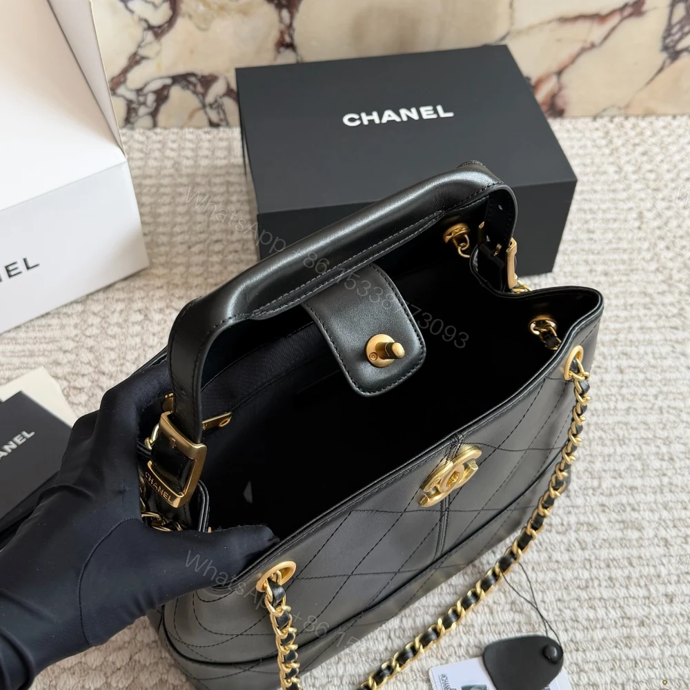 View 8 of Chanel 25A Hobo Bag Gold Tone Hardware Black 28Cm