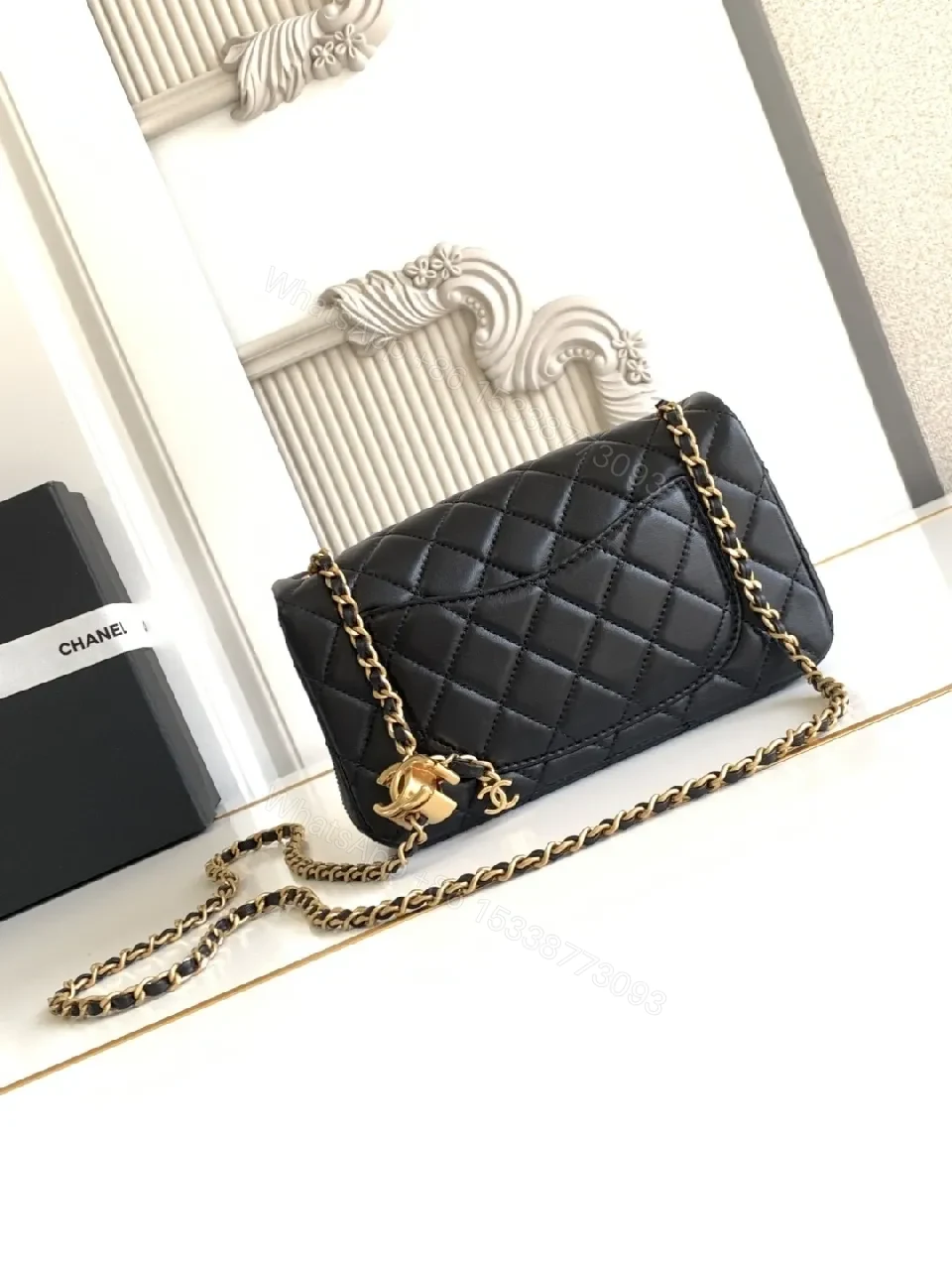 View 4 of Quilted Crossbody: Gold-Chain, Leather, Chic Minimalist Style