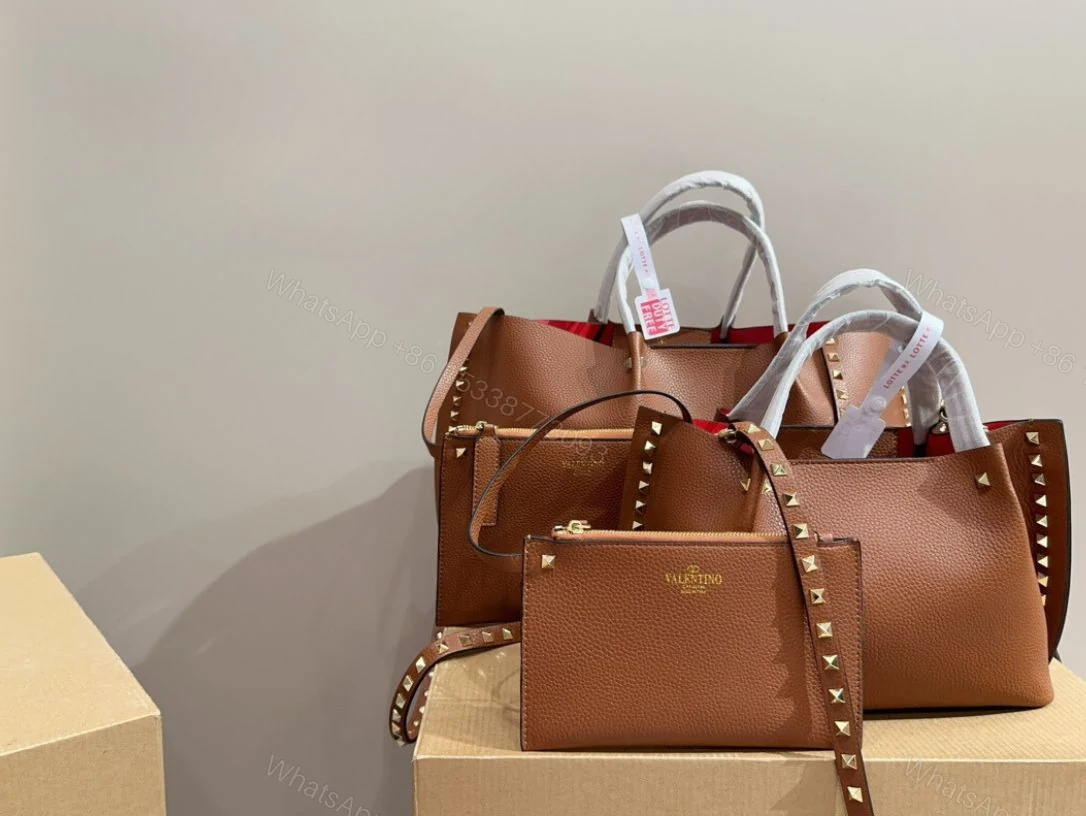 View 10 of VALENTINO GARAVANI ROCKSTUD TOTE BROWN 36CM