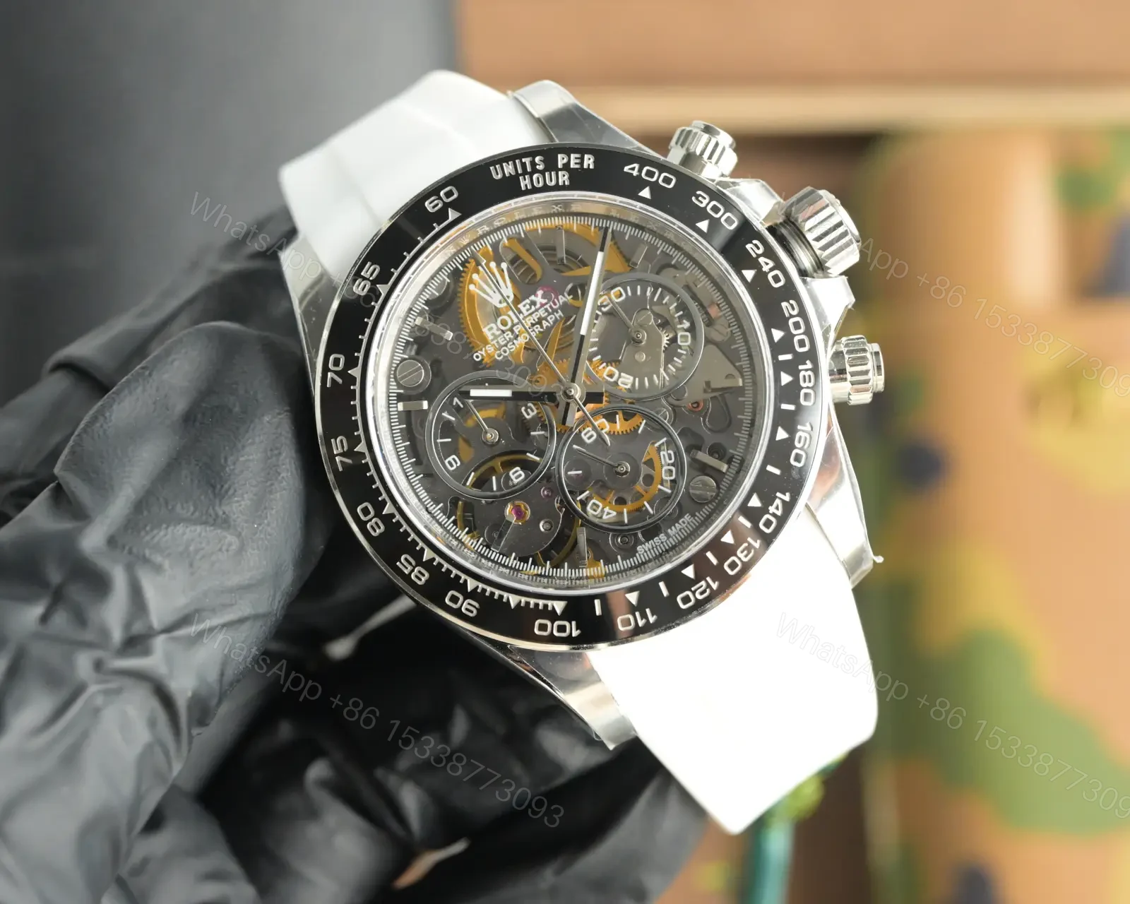 View 2 of Rolex Daytona Skeleton Black Dial White Strap Edition 40mmRG-DAYTONA-SKELETON-WHITE