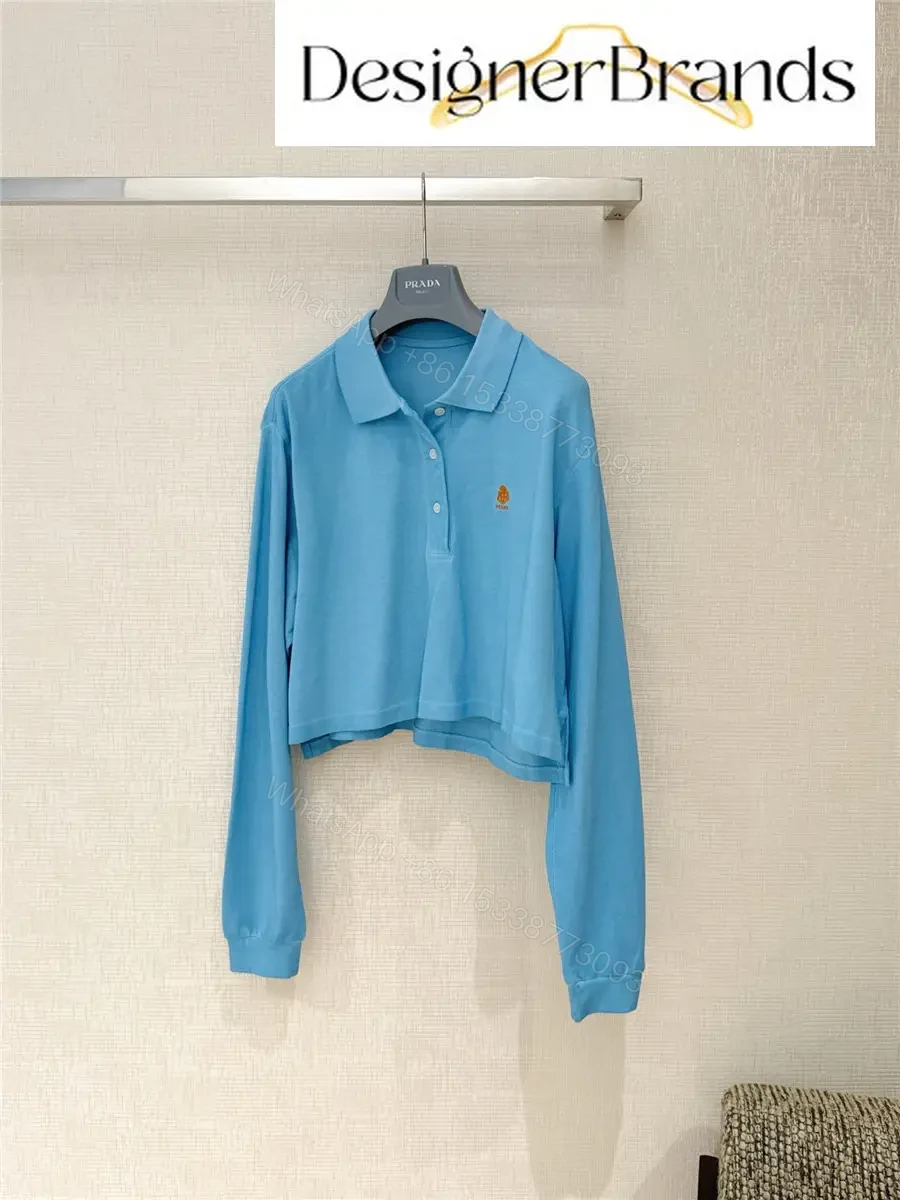 Prada Light Blue Cropped Long-Sleeve Polo Shirt — view 1