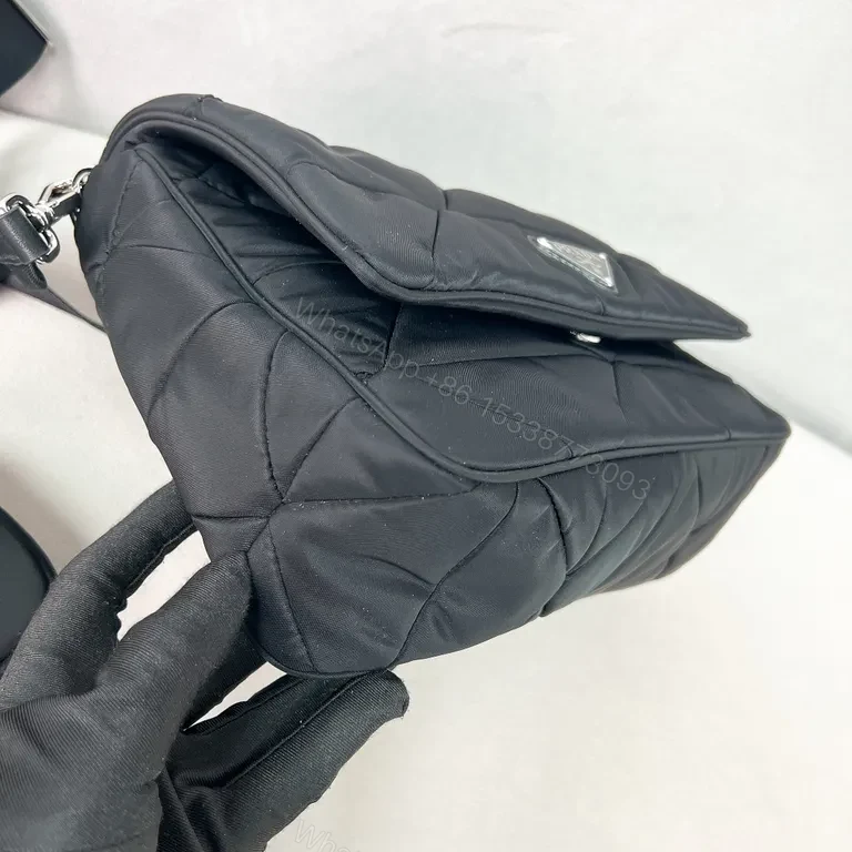 View 6 of Compact Quilted Messenger Bag â€” Dark Matte Black Prada Accent