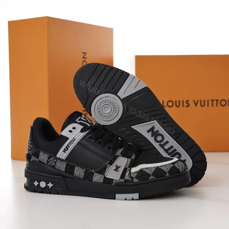 View 4 of Black/Gray Checkered Low-Top Sneakers, Luxury LV Style, Comfort-Driven