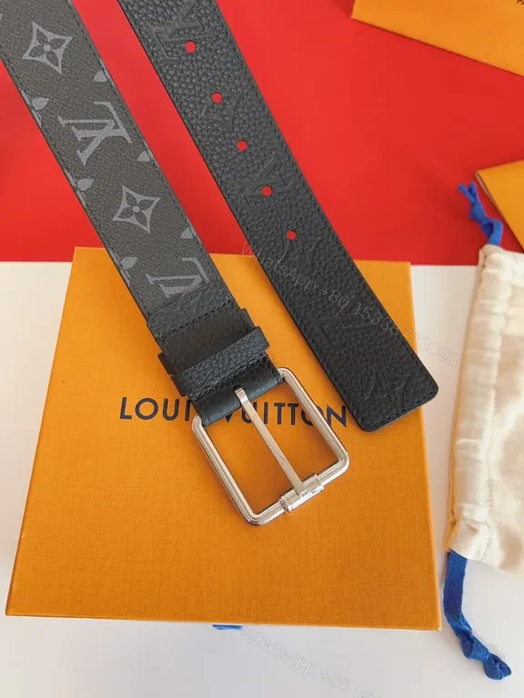 View 6 of Patterned LV Monogram Leather Belt with Silver Buckle - Luxury Style