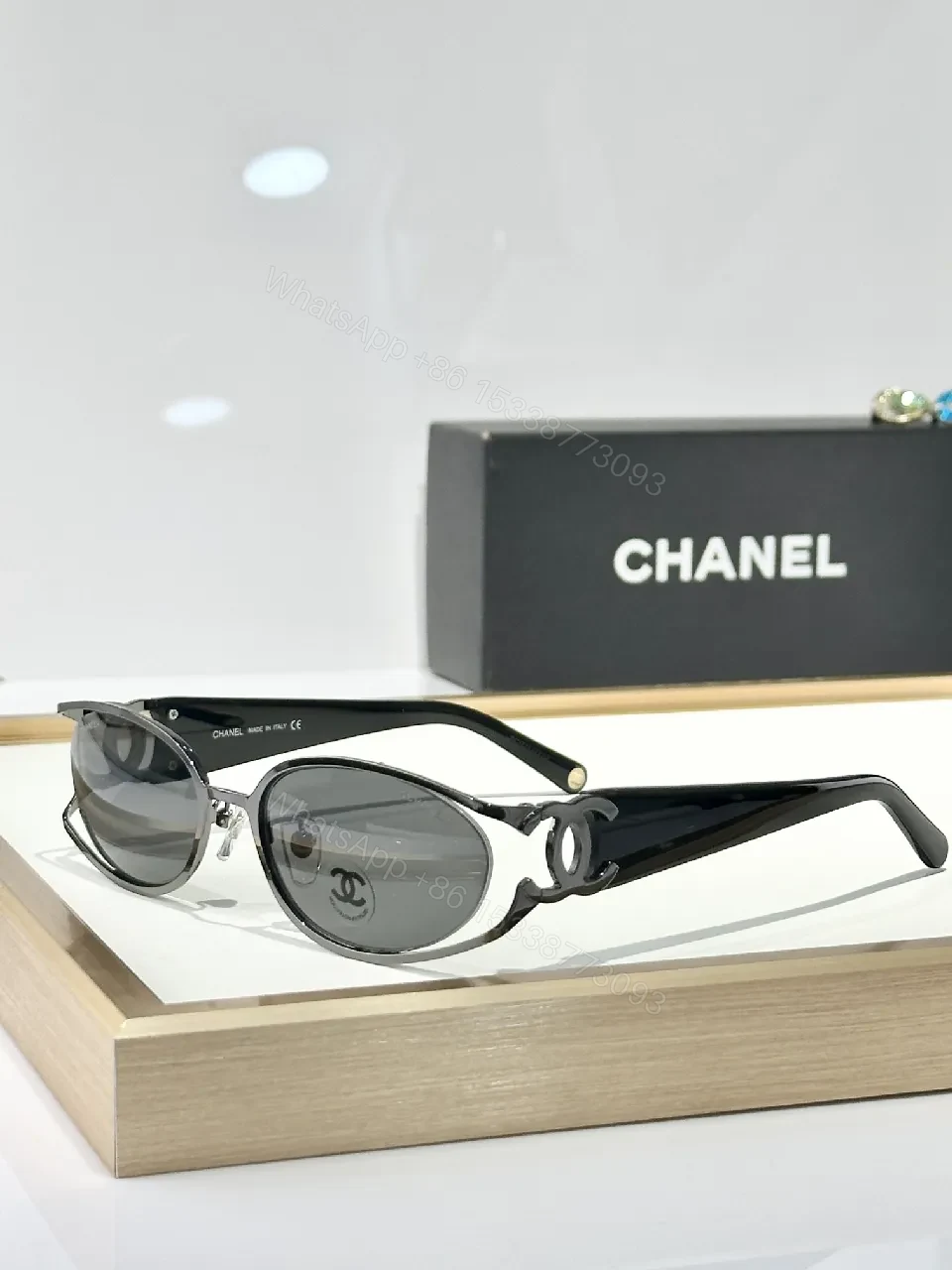 View 9 of Gold-Trim Round Sunglasses: Luxe Leather-Feel Frame, Gradient Lenses