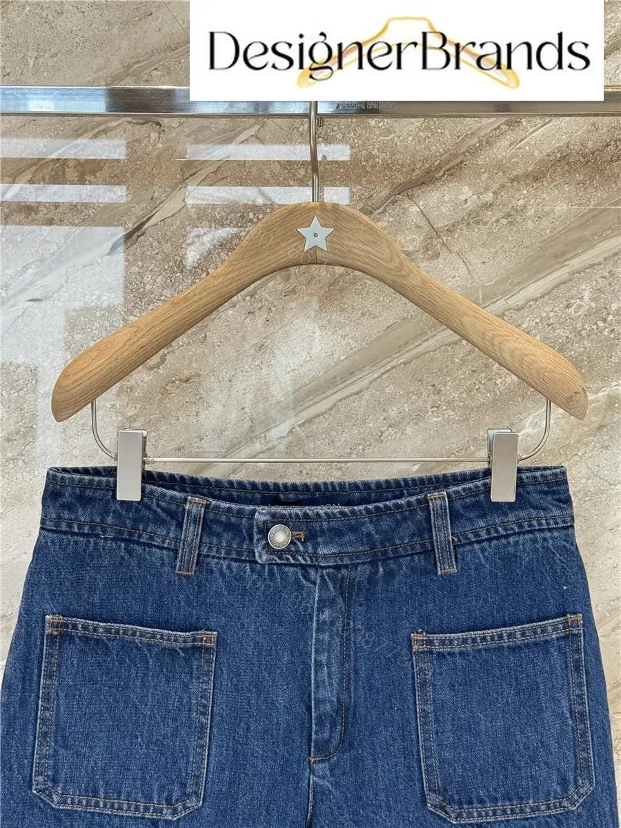 View 2 of Indigo Denim Wide-Leg Jeans with Geometric Panel